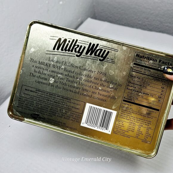 Vtg Retro Tin Box Milky Way 1998 Canister 12 Days Christmas Stained Glass Chest - Picture 6 of 15